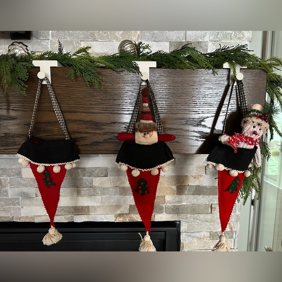 Vintage Unique Red Felt Pom-Poms Black and White Stockings (Set of 3) - Picture 10 of 10